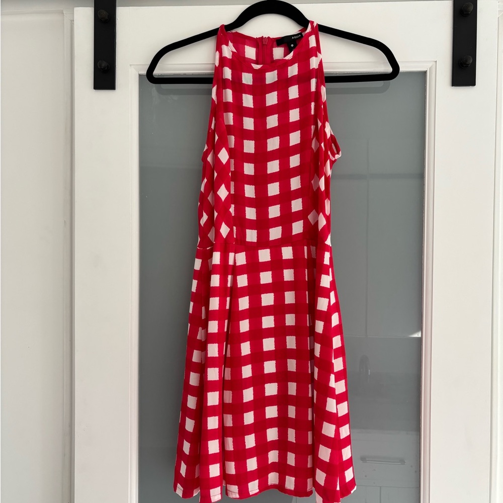 AQUA Red and White Checkered Mini Dress